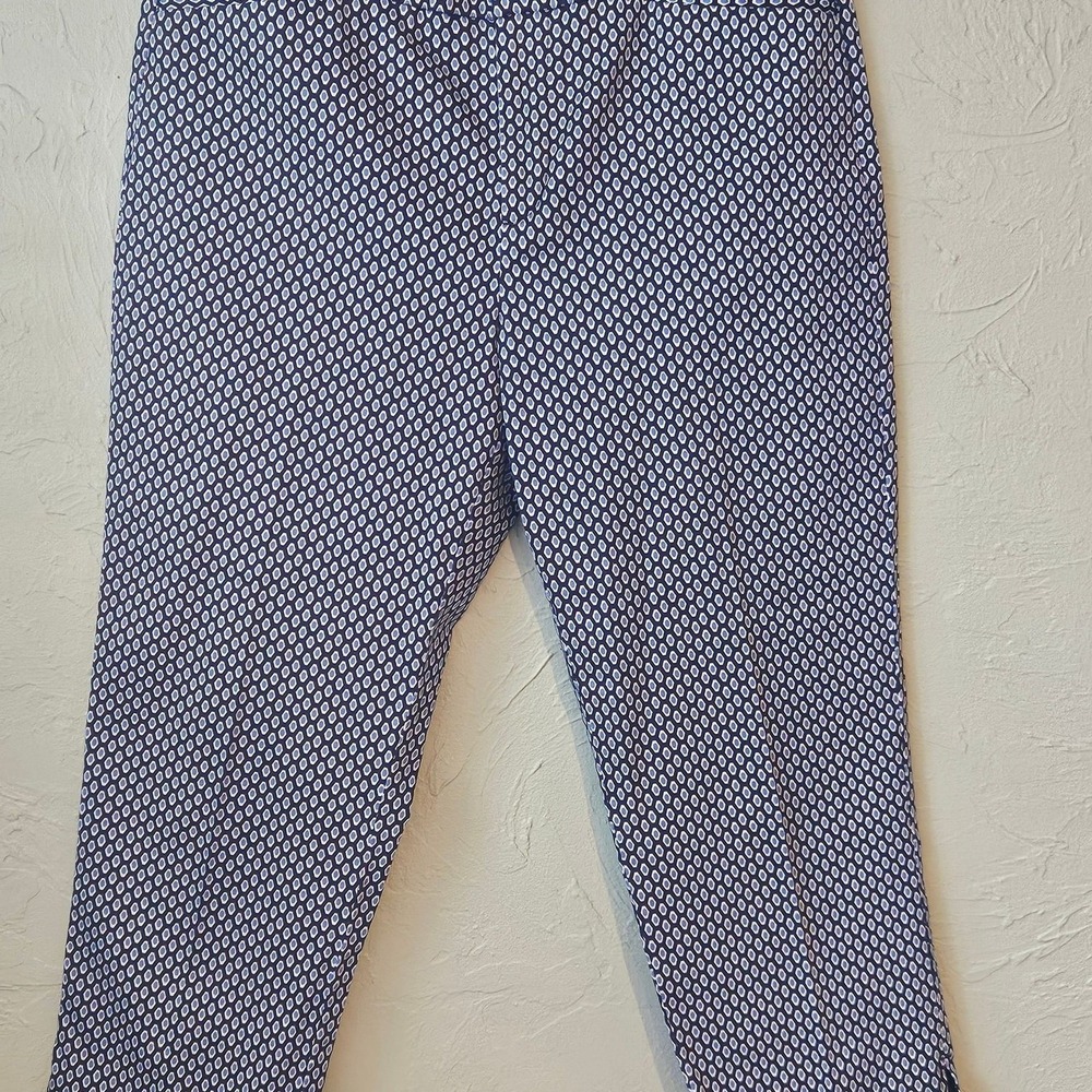 Coldwater Creek Women's Blue White Geometric Diamond Print Cropped Capri Pants
